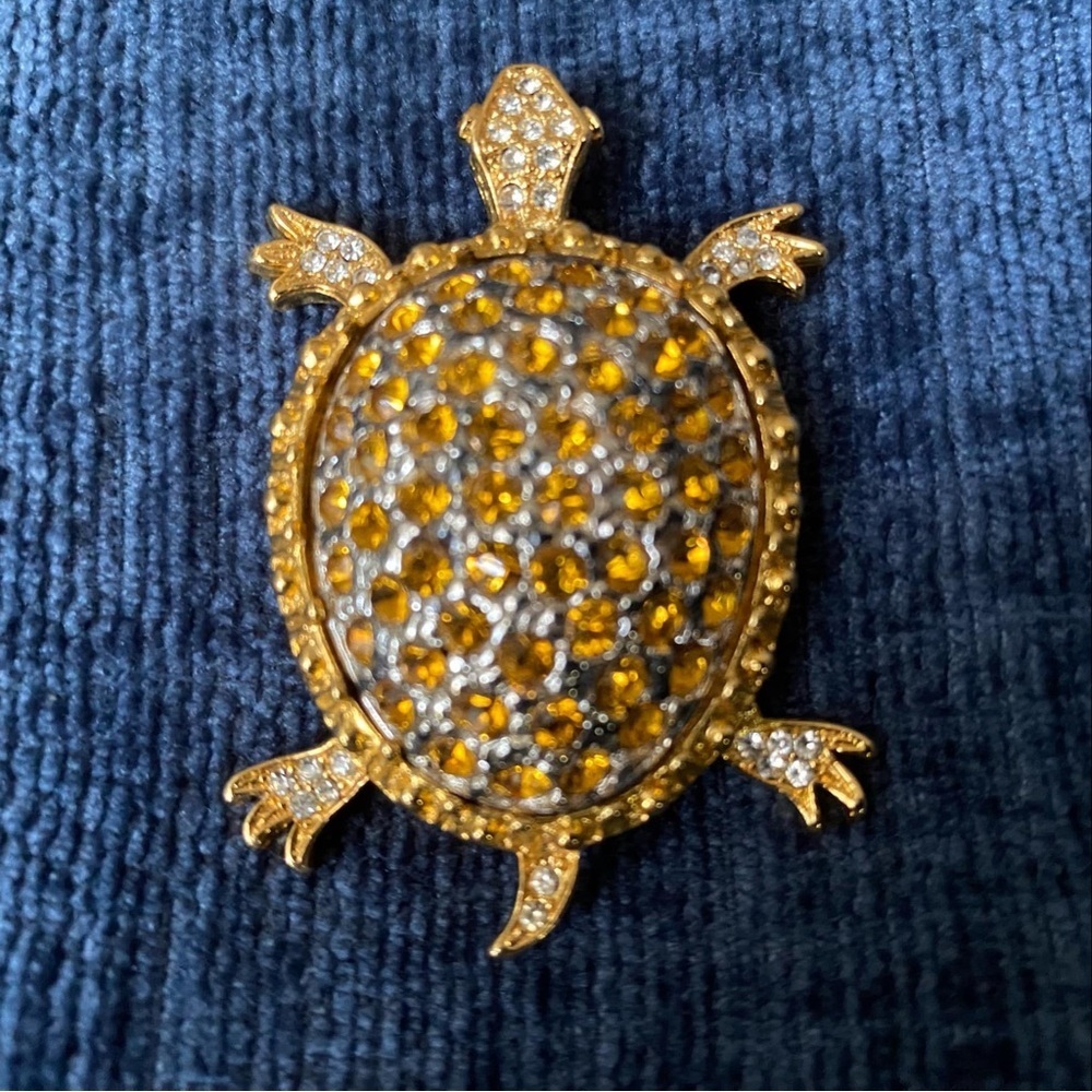 VTG Turtle Pin/Brooch Gold tone Rhinestones, Tortoise - Picture 3 of 6